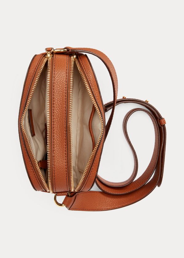 Torba Crossbody Ralph Lauren Leather Hayes Crossbody Damskie Brązowe | XQXJ4968