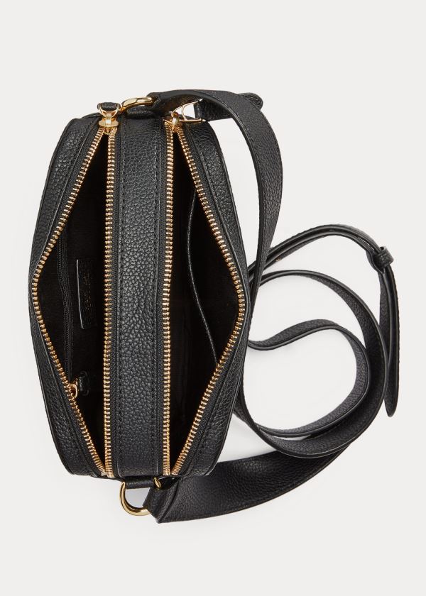 Torba Crossbody Ralph Lauren Leather Hayes Crossbody Damskie Czarne | OOZW3015