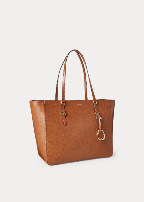 Torby Na Zakupy Ralph Lauren Saffiano Leather Shopper Damskie Brązowe | OEQO0165