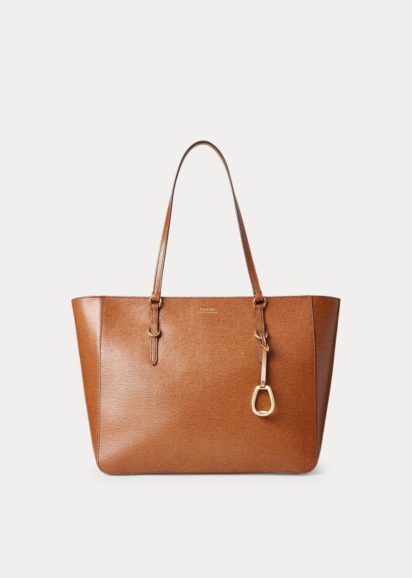 Torby Na Zakupy Ralph Lauren Saffiano Leather Shopper Damskie Brązowe | OEQO0165