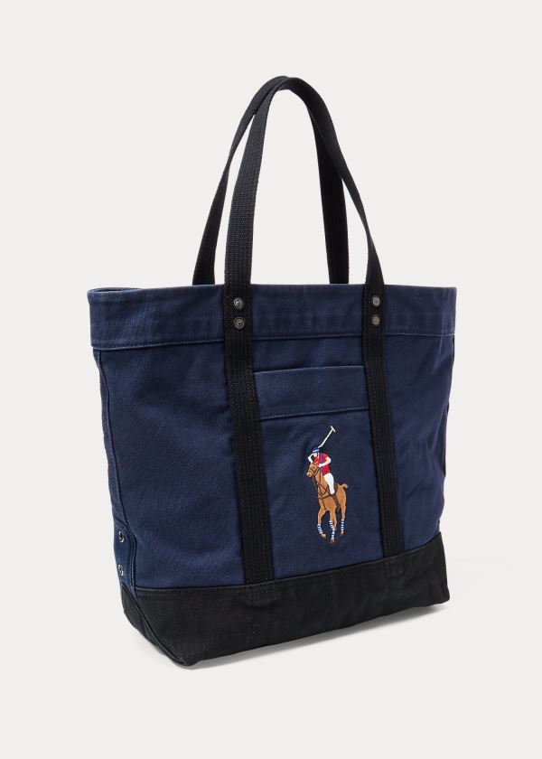 Torby Ralph Lauren Big Pony Canvas Tote Bag Męskie Granatowe Czarne | BFVZ3649