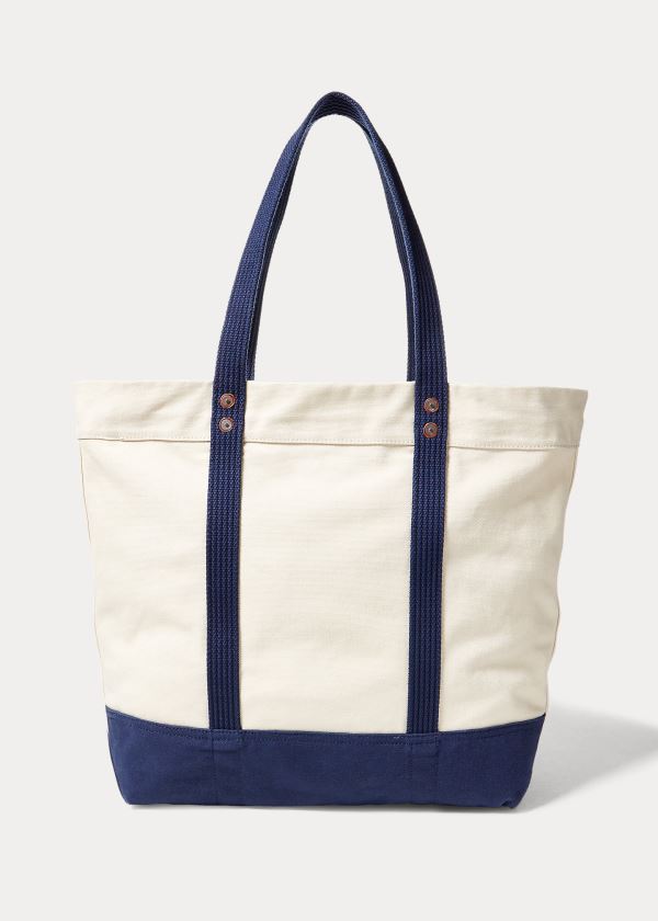 Torby Ralph Lauren Canvas Big Pony Tote Męskie Kremowe Granatowe | ZMUY0220