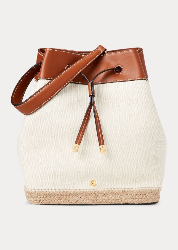 Torby Ralph Lauren Canvas Debby Drawstring Bag Damskie Kremowe Brązowe | ZKRJ0433