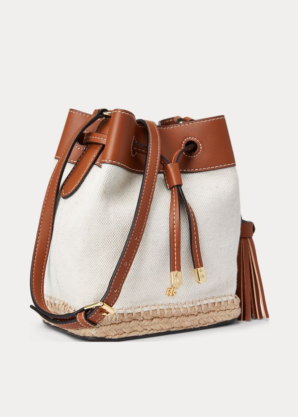 Torby Ralph Lauren Canvas Mini Debby Drawstring Damskie Kremowe Brązowe | RVQB0400