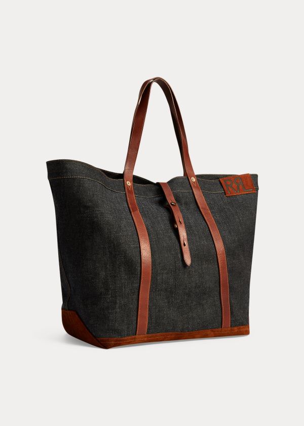 Torby Ralph Lauren Leather-Trim Denim Tote Męskie Indygo | HMLB3611