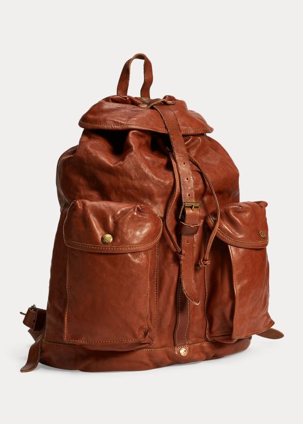 Torby Ralph Lauren Leather Rucksack Męskie Brązowe | OSWN6642