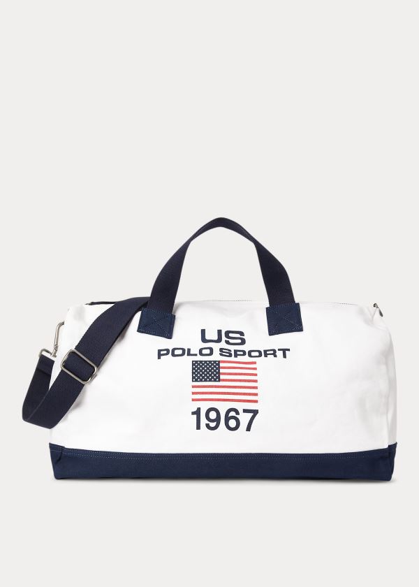 Torby Ralph Lauren Polo Sport Canvas Duffel Bag Męskie Białe Granatowe | AMXB7966