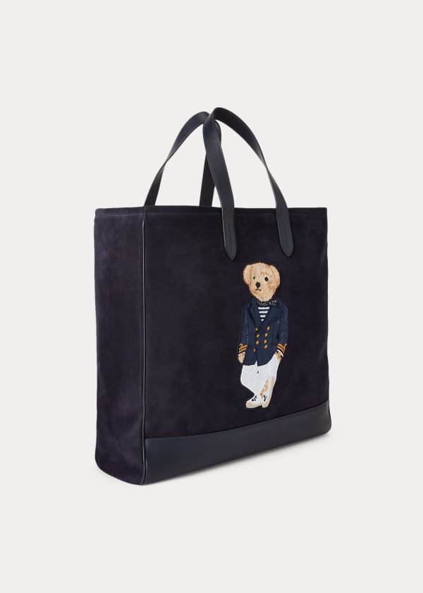 Torby Ralph Lauren Suede Polo Bear Tote Męskie Granatowe | CNPL2525