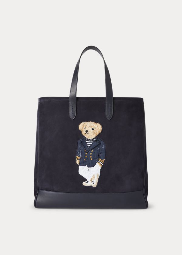 Torby Ralph Lauren Suede Polo Bear Tote Męskie Granatowe | CNPL2525