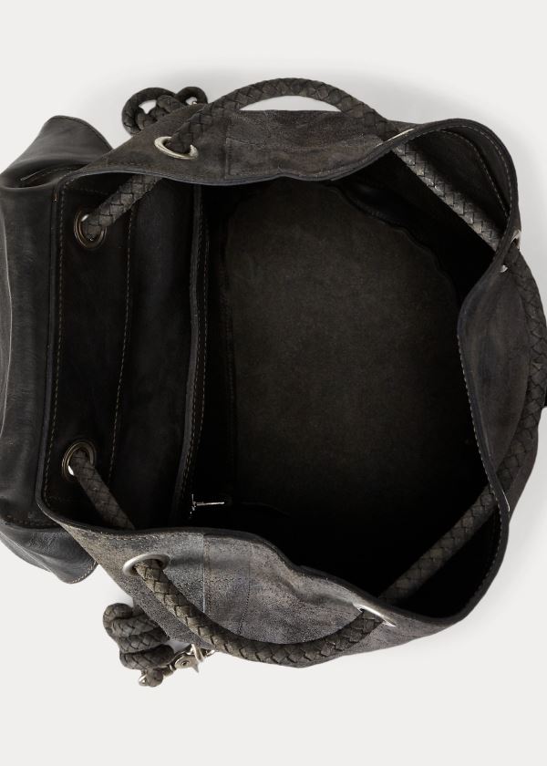 Torby Ralph Lauren Tumbled Leather Rucksack Męskie Czarne | SEQN3678