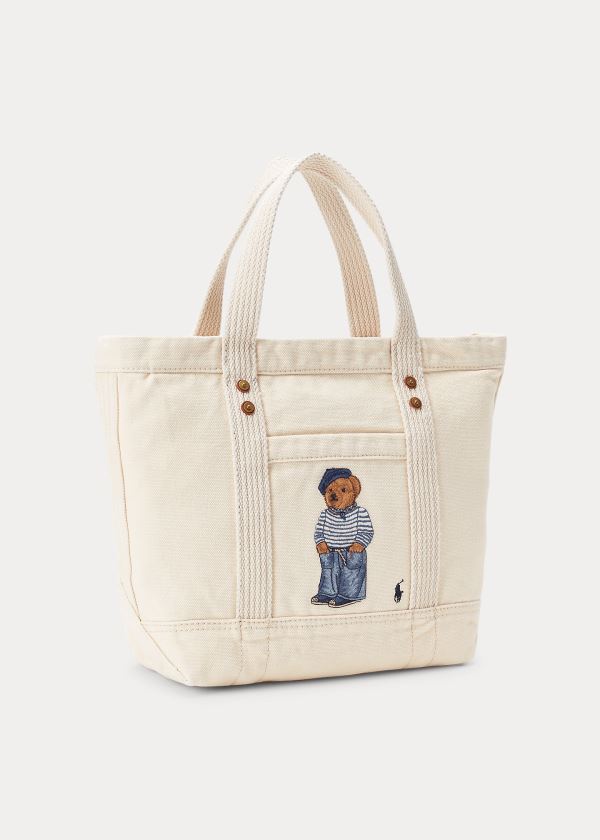 Torby Tote Ralph Lauren Canvas Polo Bear Small Tote Damskie Kremowe | HCQC2790