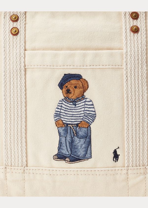 Torby Tote Ralph Lauren Canvas Polo Bear Small Tote Damskie Kremowe | HCQC2790