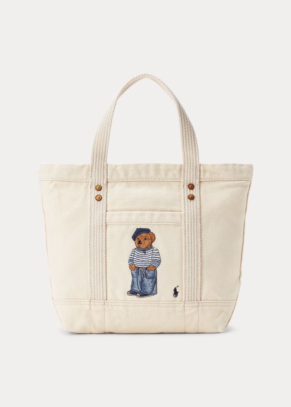 Torby Tote Ralph Lauren Canvas Polo Bear Small Tote Damskie Kremowe | HCQC2790