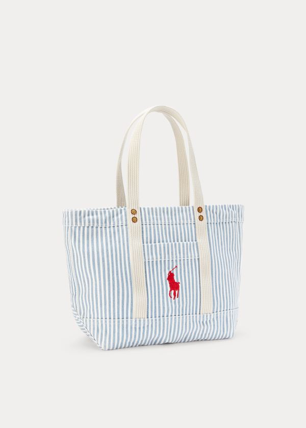 Torby Tote Ralph Lauren Canvas Striped Medium Tote Damskie Niebieskie Białe | XHLS4696