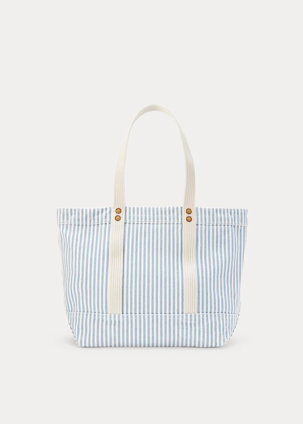 Torby Tote Ralph Lauren Canvas Striped Medium Tote Damskie Niebieskie Białe | XHLS4696