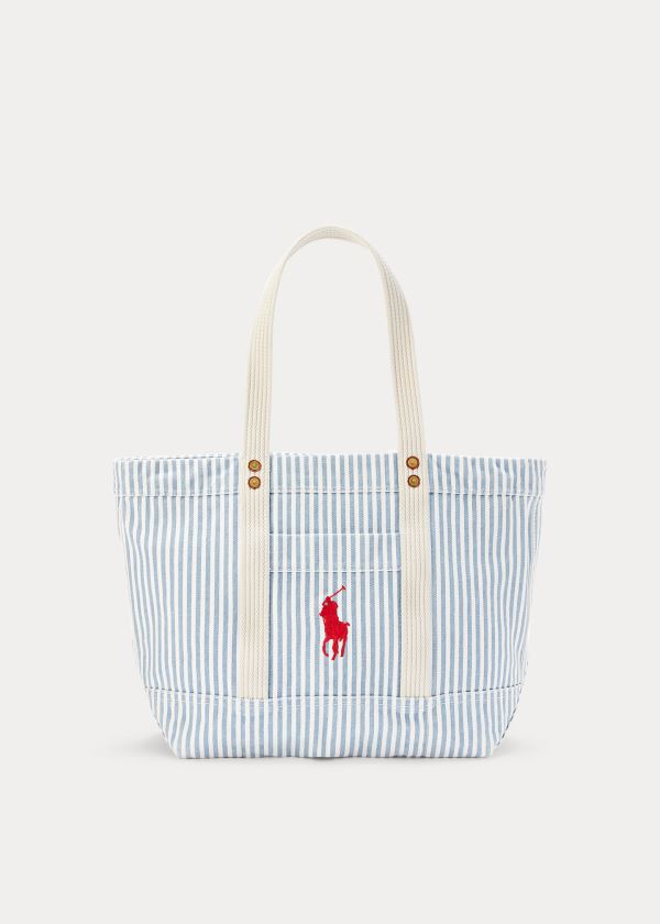 Torby Tote Ralph Lauren Canvas Striped Medium Tote Damskie Niebieskie Białe | XHLS4696