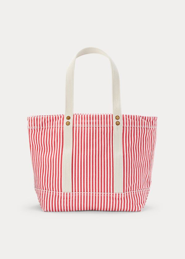 Torby Tote Ralph Lauren Canvas Striped Medium Tote Damskie Czerwone Białe | MDMI0517