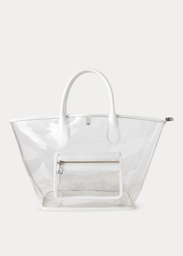 Torby Tote Ralph Lauren Clear Medium Bellport Tote Damskie Białe | QMRN9840