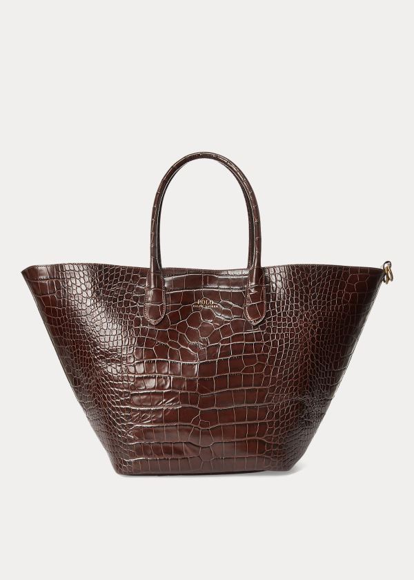 Torby Tote Ralph Lauren Embossed Large Bellport Tote Damskie Czekolada | XQJL2831