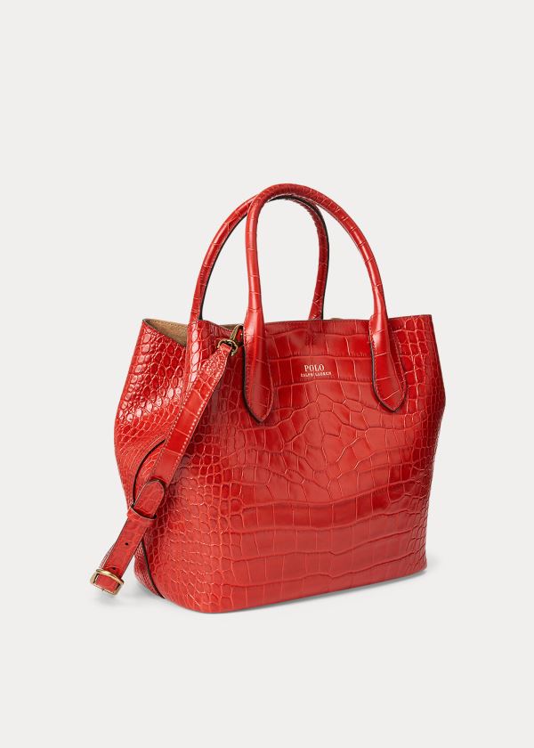 Torby Tote Ralph Lauren Embossed Medium Bellport Tote Damskie Czerwone | HATB2271