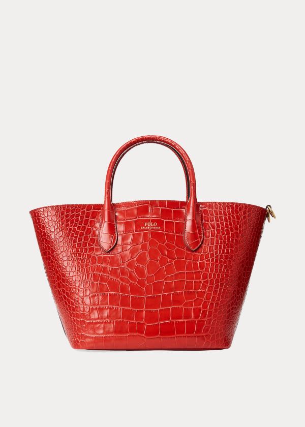 Torby Tote Ralph Lauren Embossed Medium Bellport Tote Damskie Czerwone | HATB2271