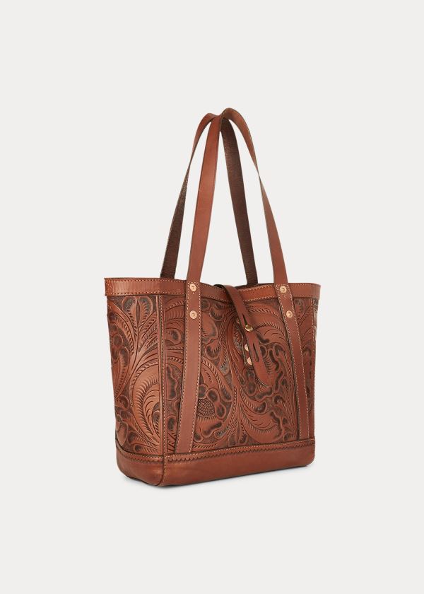 Torby Tote Ralph Lauren Hand-Tooled Leather Tote Damskie Brązowe | EZNR3734