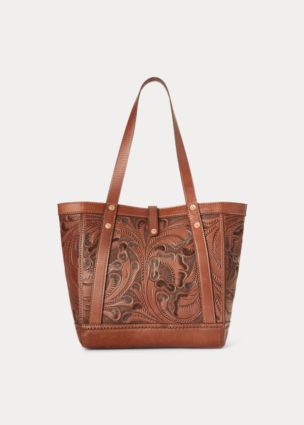 Torby Tote Ralph Lauren Hand-Tooled Leather Tote Damskie Brązowe | EZNR3734