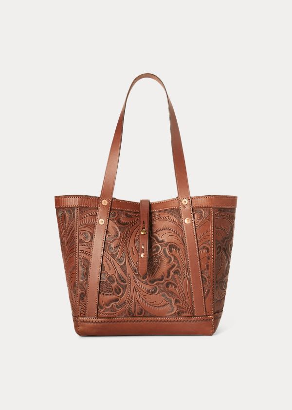 Torby Tote Ralph Lauren Hand-Tooled Leather Tote Damskie Brązowe | EZNR3734