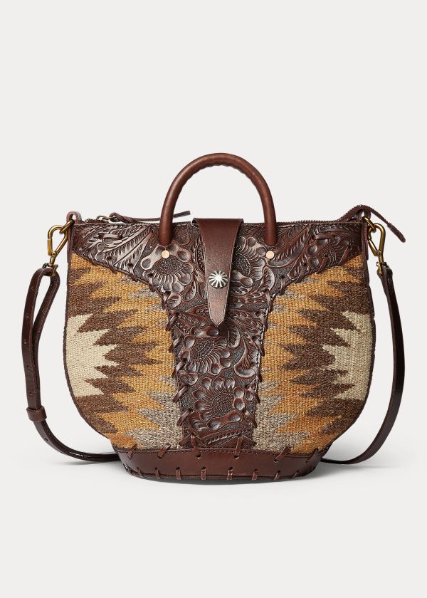 Torby Tote Ralph Lauren Leather-Trim Tote Damskie Brązowe Kremowe Kolorowe | HZTF6062