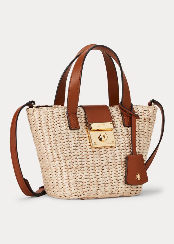 Torby Tote Ralph Lauren Straw Mini Reese Tote Damskie Brązowe | DZQA2582