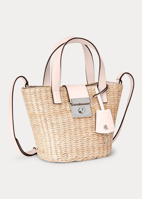 Torby Tote Ralph Lauren Straw Mini Reese Tote Damskie Brązowe Różowe | QBHB2048