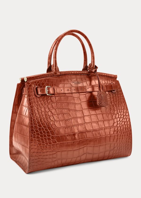 Torebka Ralph Lauren Alligator Large RL50 Handbag Damskie Brązowe | VCZF6048