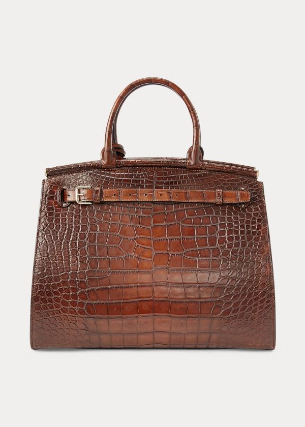 Torebka Ralph Lauren Alligator Large RL50 Handbag Damskie Czekolada | SKKG8145