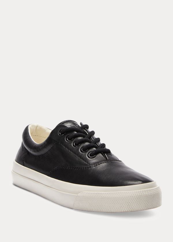 Trampki Ralph Lauren Bryn Leather Sneakers Damskie Czarne | FMQG6014