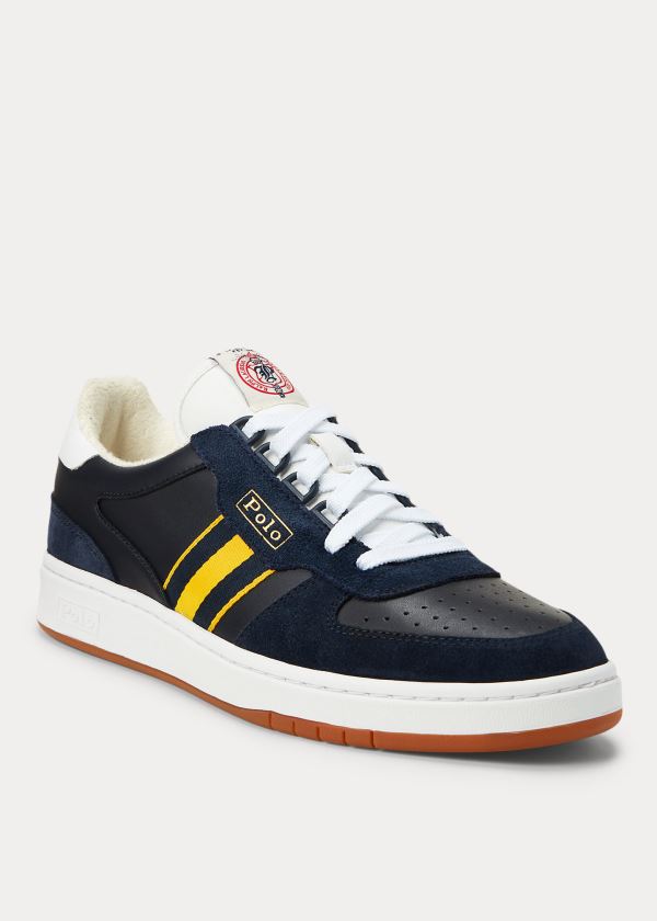 Trampki Ralph Lauren Court Leather Sneakers Męskie Granatowe Złote Białe | QKJR3177