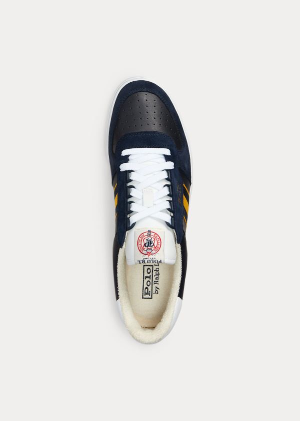 Trampki Ralph Lauren Court Leather Sneakers Męskie Granatowe Złote Białe | QKJR3177