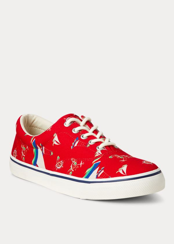 Trampki Ralph Lauren Harpoon Canvas Sneakers Męskie Czerwone Kolorowe | QCPL3599