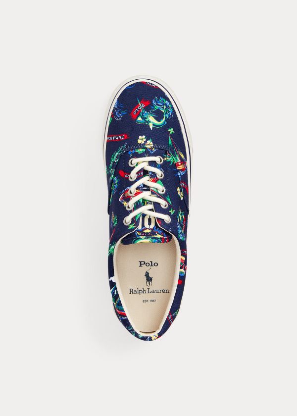 Trampki Ralph Lauren Harpoon Canvas Sneakers Męskie Granatowe Kolorowe | HUHC0917