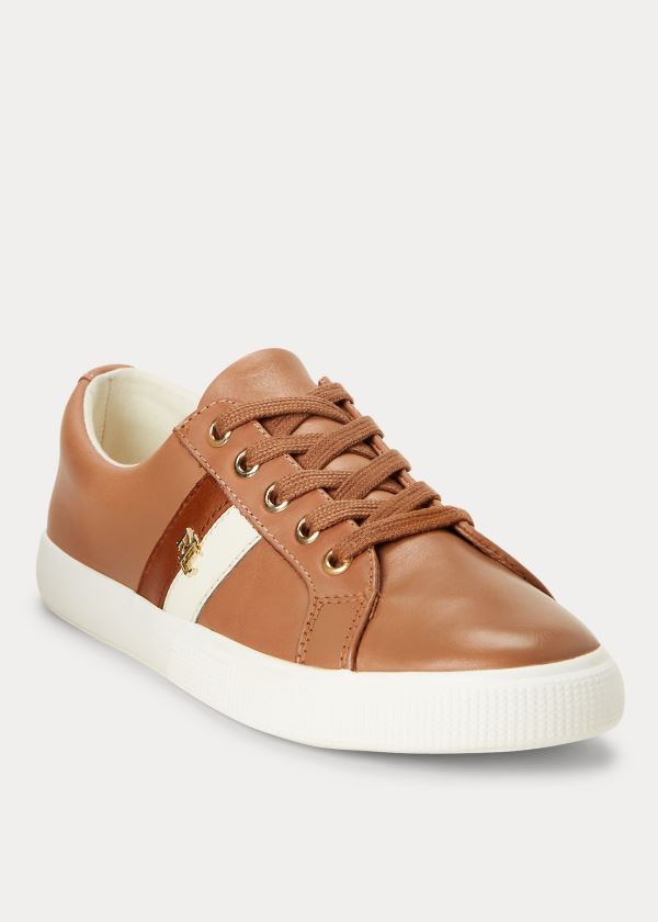 Trampki Ralph Lauren Janson II Leather Sneakers Damskie Khaki | JZOF9451