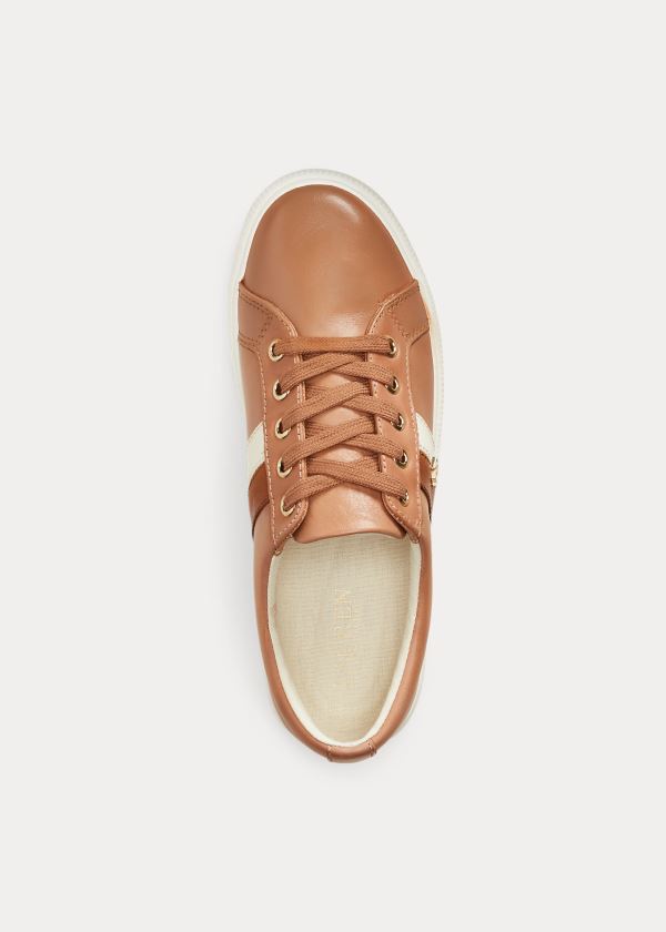 Trampki Ralph Lauren Janson II Leather Sneakers Damskie Khaki | JZOF9451