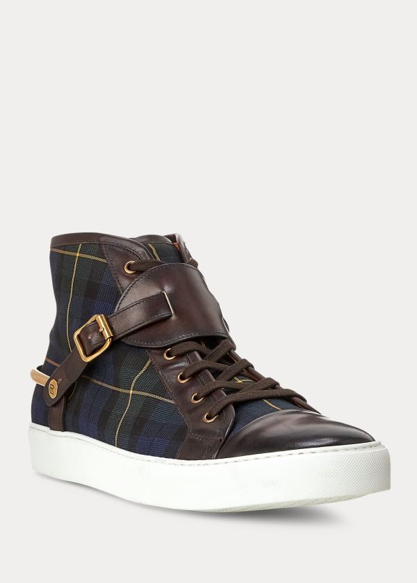 Trampki Ralph Lauren Jerret Tartan Stirrup Sneakers Męskie Granatowe Zielone Żółte | FLNW1804