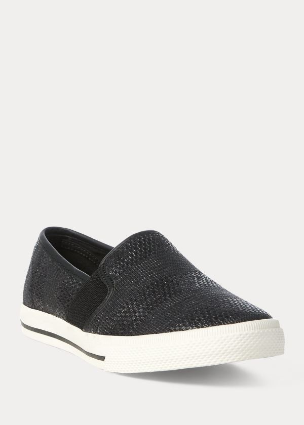 Trampki Ralph Lauren Jinny Woven Slip-On Sneakers Damskie Czarne | VVPV5649