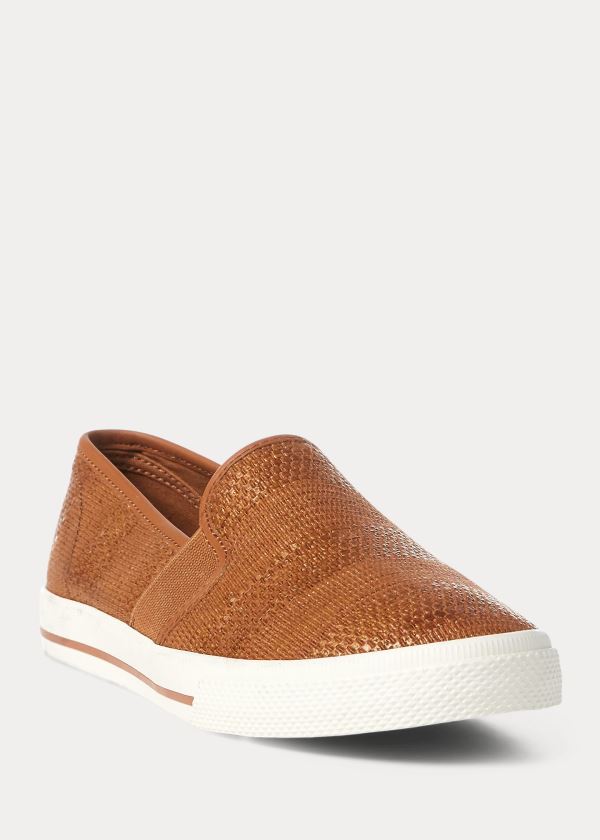 Trampki Ralph Lauren Jinny Woven Slip-On Sneakers Damskie Brązowe | SNLU1938