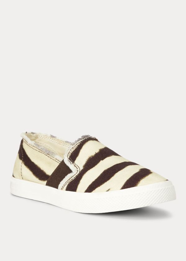 Trampki Ralph Lauren Jinny Zebra Slip-On Sneakers Damskie Kremowe Kawa | BRJT6217