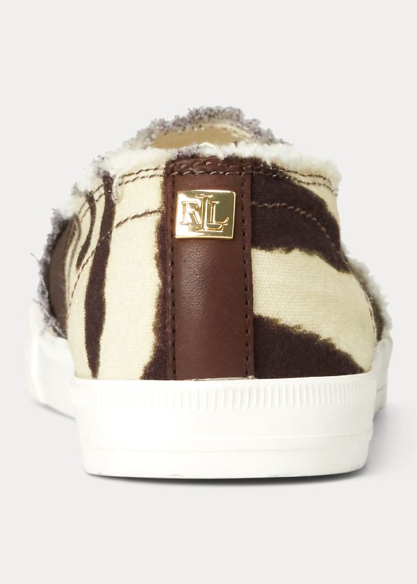 Trampki Ralph Lauren Jinny Zebra Slip-On Sneakers Damskie Kremowe Kawa | BRJT6217