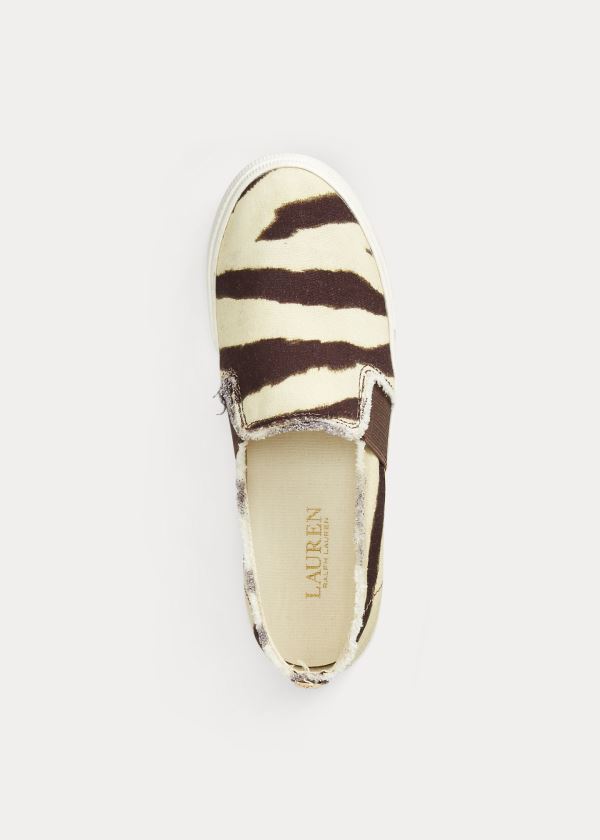 Trampki Ralph Lauren Jinny Zebra Slip-On Sneakers Damskie Kremowe Kawa | BRJT6217