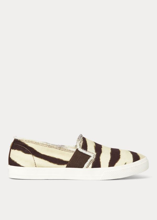 Trampki Ralph Lauren Jinny Zebra Slip-On Sneakers Damskie Kremowe Kawa | BRJT6217