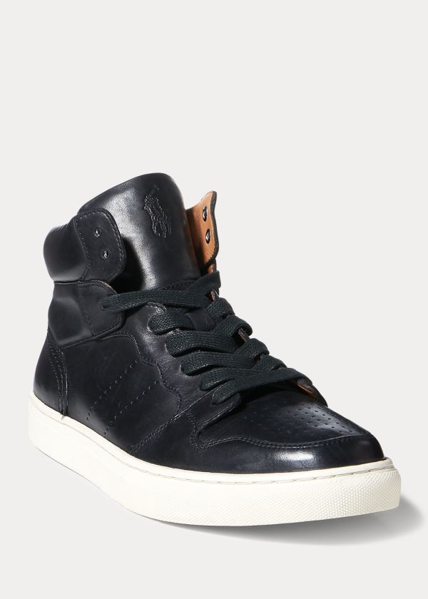 Trampki Ralph Lauren Jory Calfskin High-Top Sneakers Męskie Czarne | XUFI0559