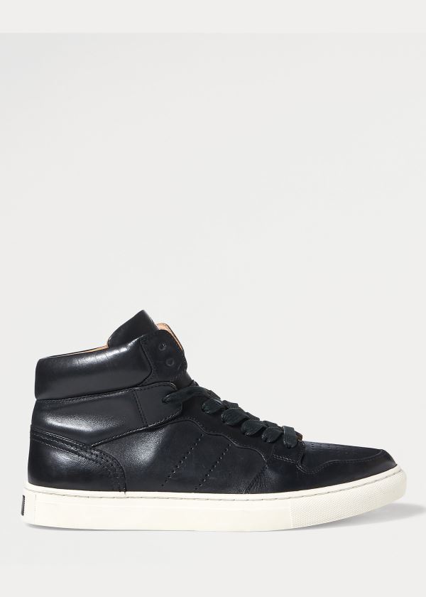 Trampki Ralph Lauren Jory Calfskin High-Top Sneakers Męskie Czarne | XUFI0559